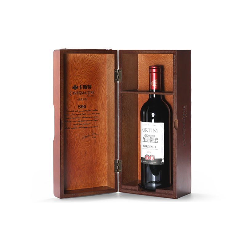 Logo customized Single bottle red wine wooden wine gift box with metal locks