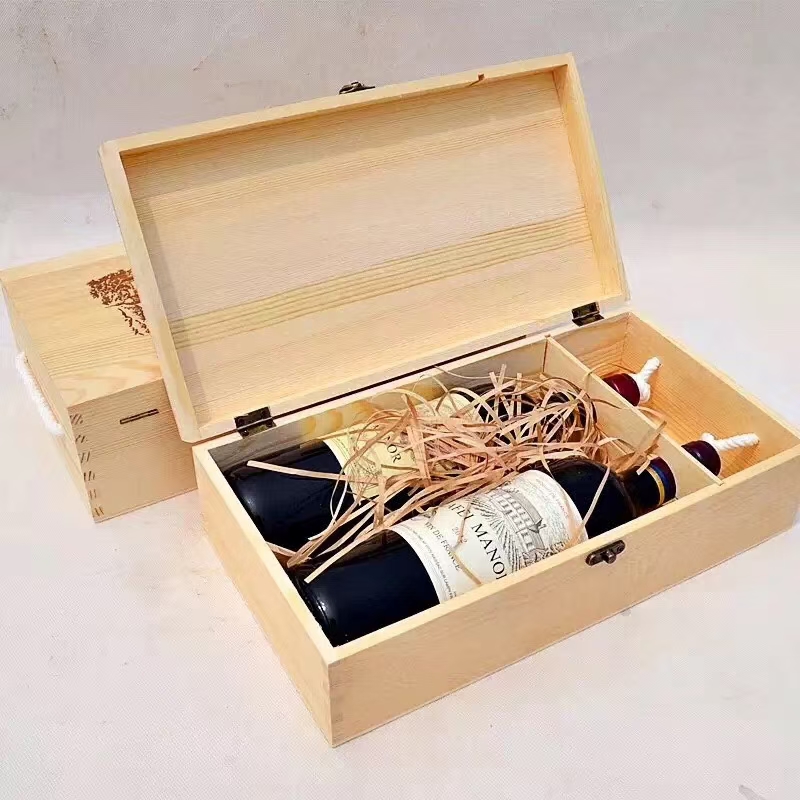 Wholesale brown 2 bottles wooden wine bottle and glass box set